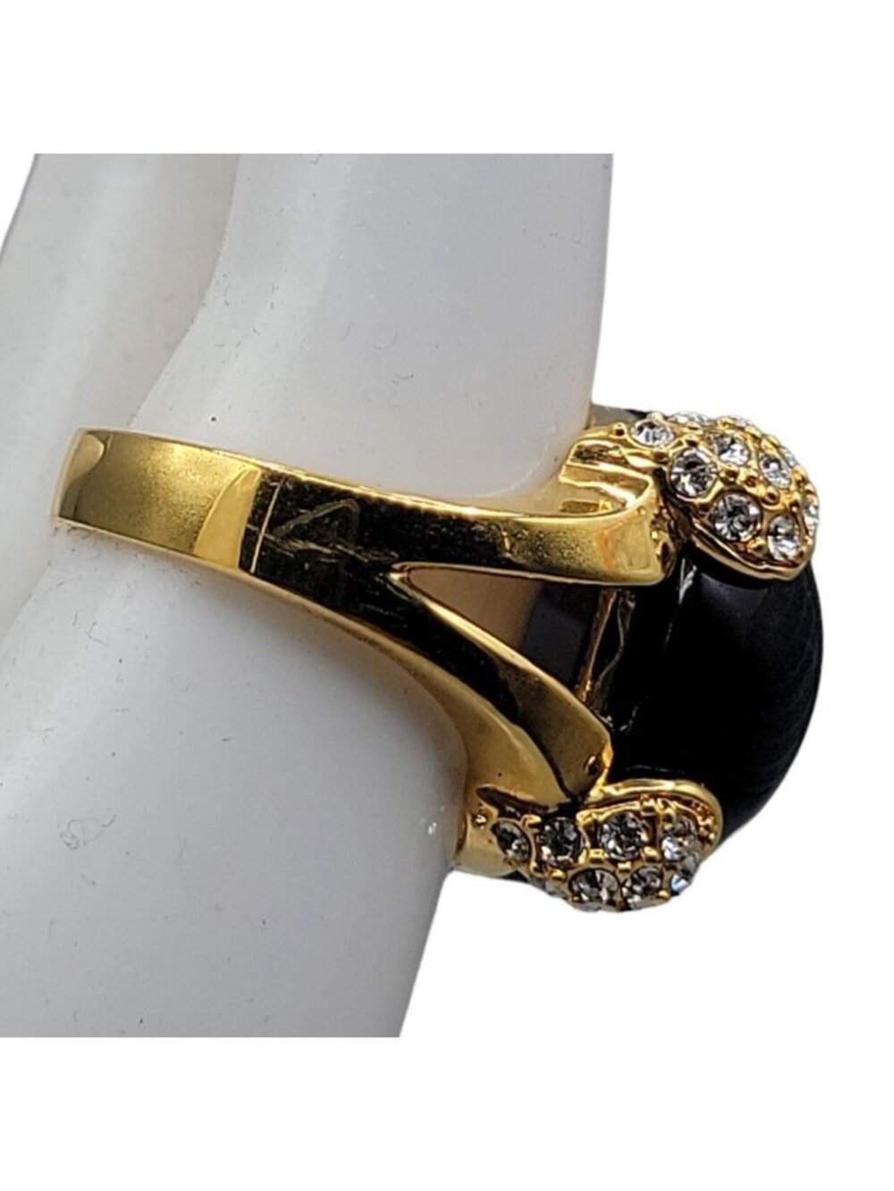Cobalt Blue Bubble Art Glass Ring 18kgp 7.5 Signed RM Rhinestones Gold Tone - Picture 6 of 16